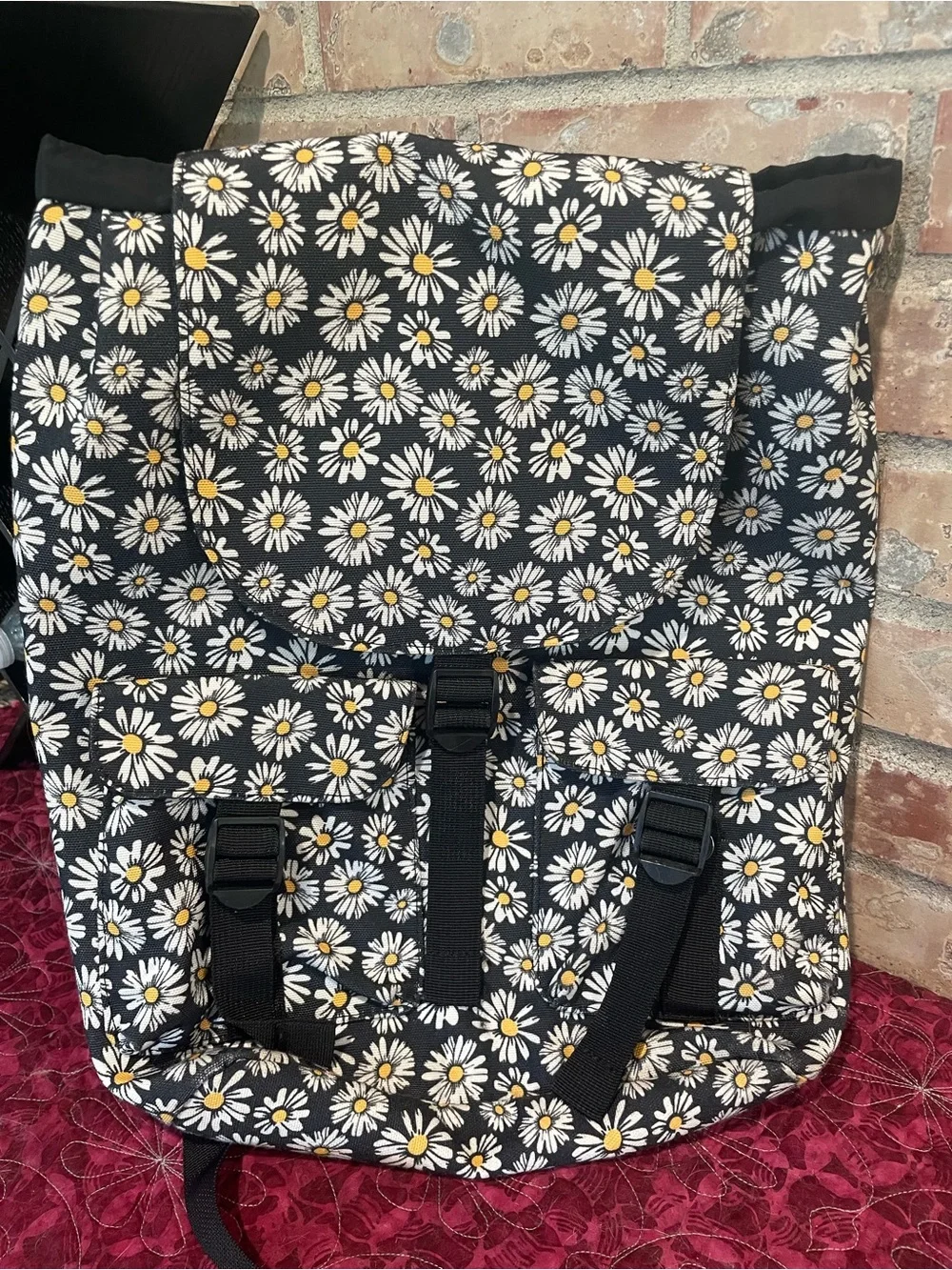 Black Daisy Print Backpack - Women Bags